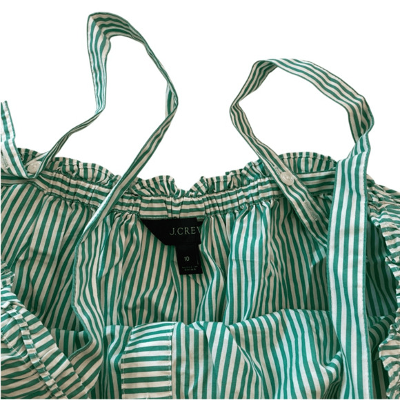 J.Crew Striped Button Front Ruffle Tank Top Size 10 Clover Green White - Picture 3 of 6